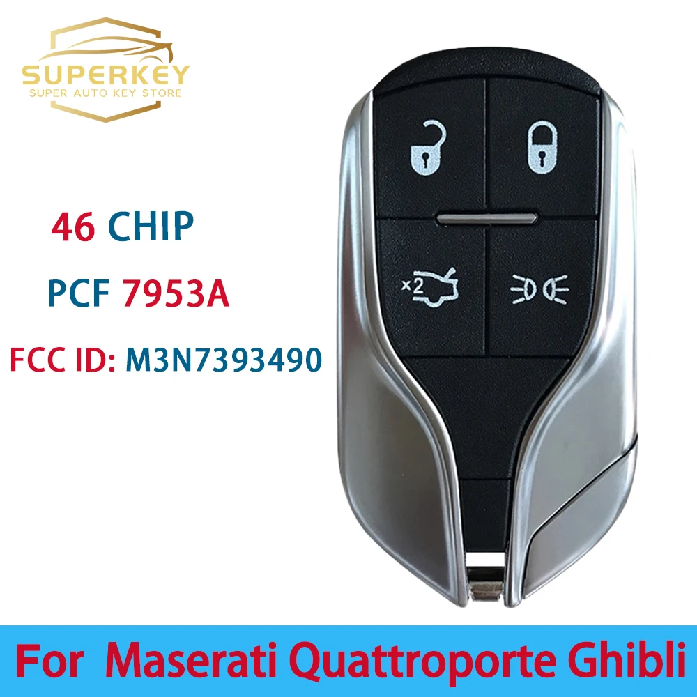 

SUPERKEY 4 buttons M3N-7393490 Smart Keyless Remote Car Key 433MHz ID46 Chip For Maserati Quattroporte Ghibli Key 2014-2016