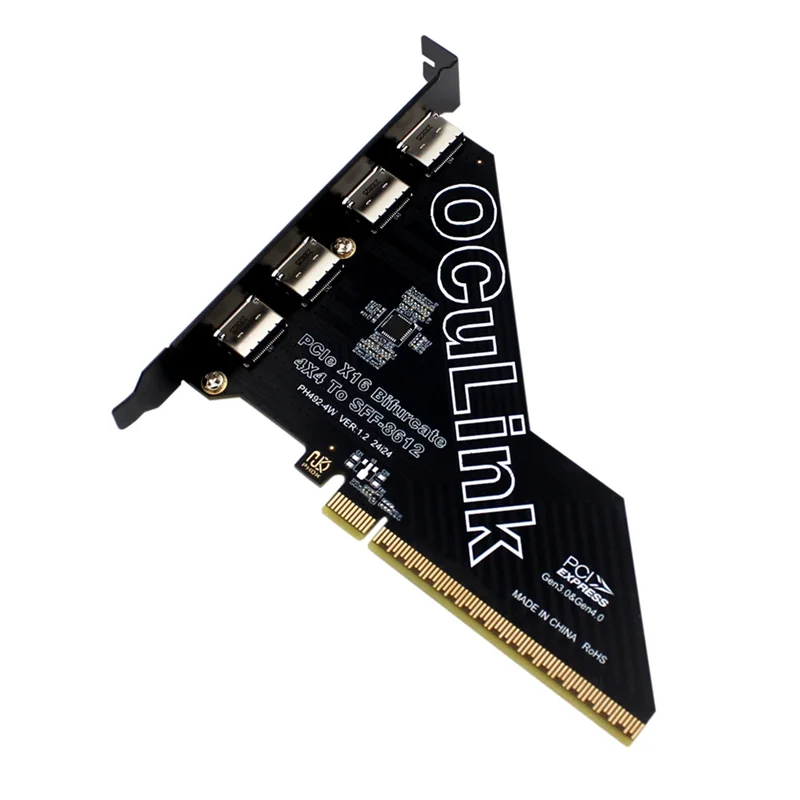 

Well Made-Pcie 4,0 X16 на 4 порта Oculink SFF-8611 и 8612 Карта адаптера Поддержка SFF-8611 и 8612 к SFF-8639 Карта адаптера SSD U.2