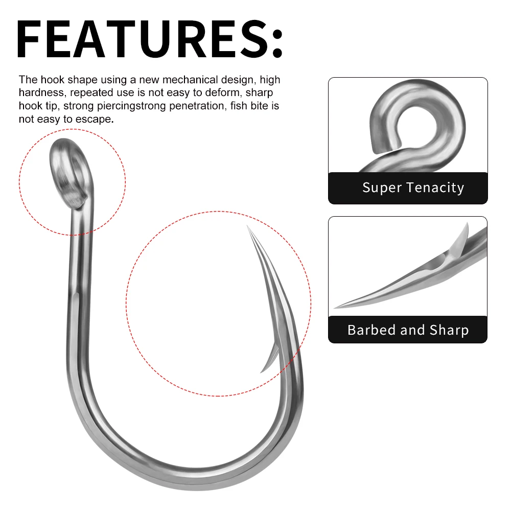 10pcs PROBEROS High Carbon Steel Heavy Duty Hooks,Reinforced Sharp Hooks,Super Strong Deep Big Game Saltwater Jigging Hooks