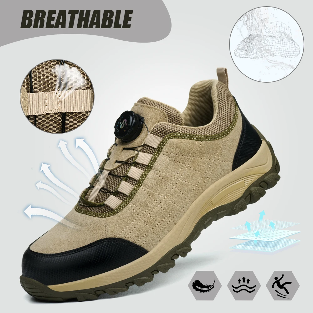 Men's Breathable Work Shoes-Heavy-Duty Steel Toe & Puncture Proof Safety Work Boots,Lightweight Comfortable All-Season Footwear