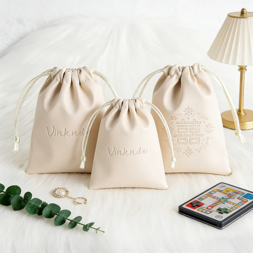 

100 шт. 10x15 см кремовые мешочки из искусственной кожи на шнурке для украшений, свадебных и праздничных подарков, косметики, подвесок, браслетов, ожерелий, конфет