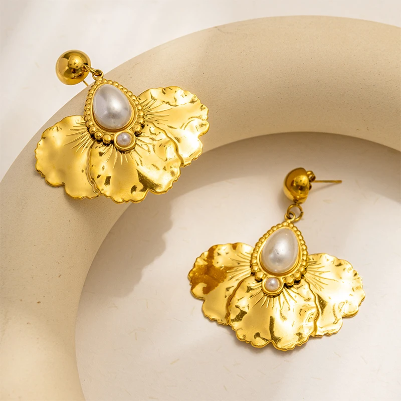 PRISCA | Natural Stone Flower Earring Women Stainless Steel Luxury Gold-plated Party Jewelry New Design