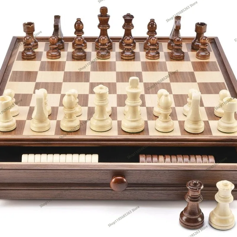 Walnut solid wood chess checkers set drawer/high-end solid wood chess box/WOODEN