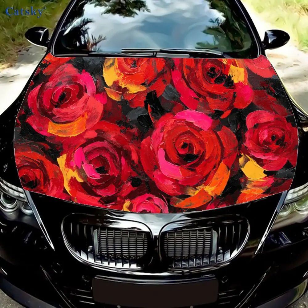 

Vibrant Red Roses Car hood decals, car cover decorative stickers, and vinyl wraps for cars, SUVs and trucks. Self-adhesive, wate