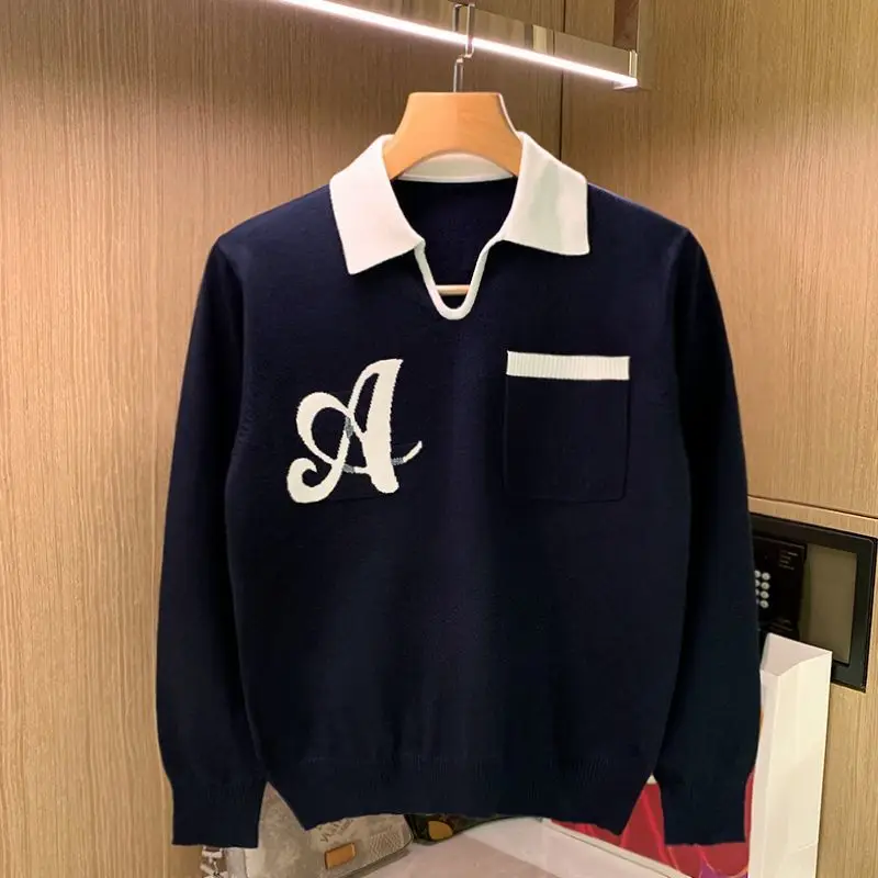 Autumn Winter Knitted Men Long Sleeve Polo Shirts