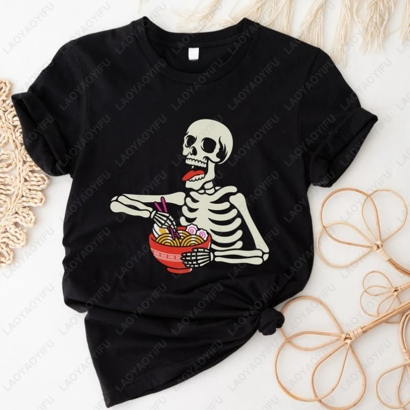 

Skeleton Eat Ramen Graphic T-Shirt Funny Ramen Noodles Ramen Lover Gift Humor Style Men Woman Cotton Short-sleeve Tees Camisetas