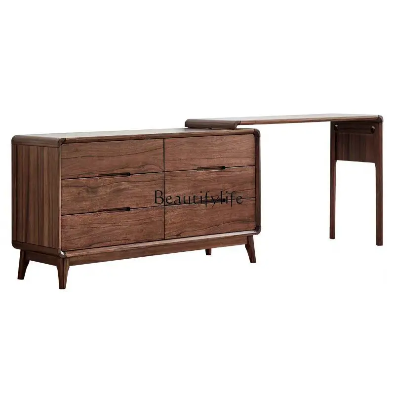 

Nordic black walnut dresser bedroom modern simple retractable cosmetic table storage cabinet integrated