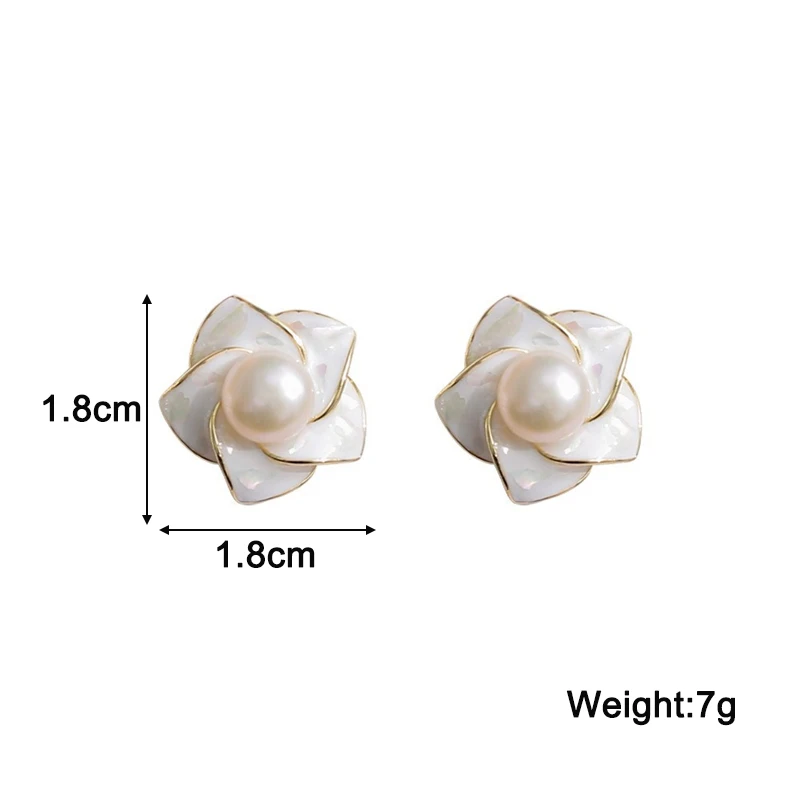 White Enamel Flower Stud Earrings for Women Middle Pearl Beads Bohemian Fairy Floral Small Earrings Wine Red Enamel Earrings