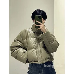 PU Parkas Women Short 90% White Duck Down Jacket Female Winter 2024 Thickening Zipper Loose Waterproof Puffer Coat Outwear