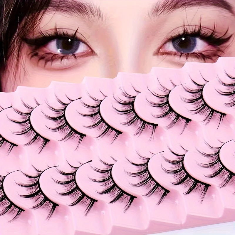 Natural appearance of eyelashes 10 pairs of anime fake eyelashes and thin transparent band 13mm 3D slim pointed eyelashes