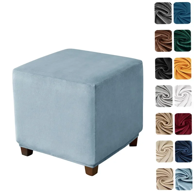 Velvet Elastic Ottoman Cover Square Rectangle Footstool Cover Super Soft All-inclusive Footrest Protector Case for Living Room