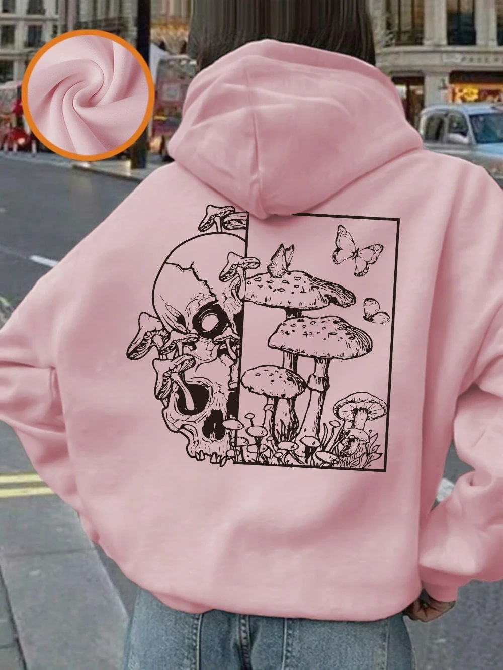 

Толстовка с принтом бабочки и скелета, грибов, женская базовая толстовка с карманами, осенний флисовый теплый пуловер, свободная повседневная женская одежда