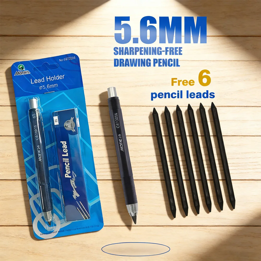 Artist & Carpenter Drawing Pencil: 5.6mm Mechanical Press Type with Automatic Clutch Lead Holder, 6 8B Refills Included