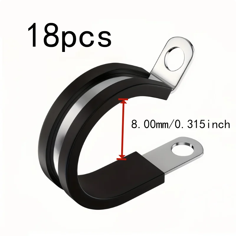 Stainless Steel Body R-Type Pipe Clamps 18 pcs M8, perfect for Workshop Maintenance, Vibration Dampening