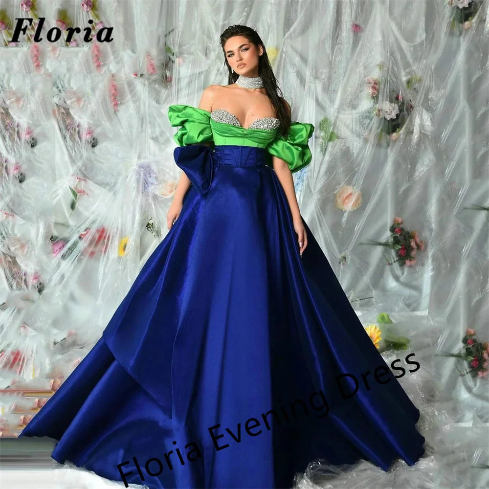 Modern A Line Blue Prom Dresses Custom Made Beading Top Formal Evening Dress Elegant Satin Dubai Design Party Dress For Weddings