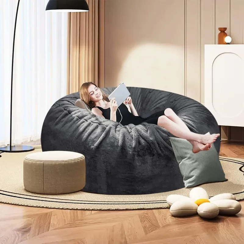 Bean Bag Chair Cover, Durable Comfortable Chair PV Fur Bean Bag Sofas Faux Fur Sofa Living Room Sofa Bed Large Bean Bag