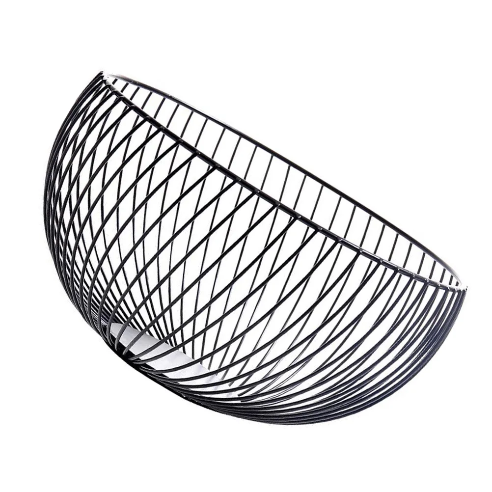 

1Pcs Metal Storage Basket Round Iron Fruit Basket Black Creative Egg Vegetable Holder Household Wire Storage Organizer