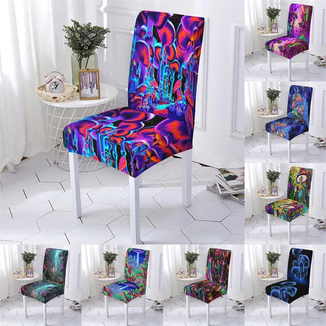 

Psychedelic Style Chair Cover Elastic Chairs Covers Bar Chair Cover Mushroom Pattern Anti-Dirty Seat Chair Cover Home Stuhlbezug