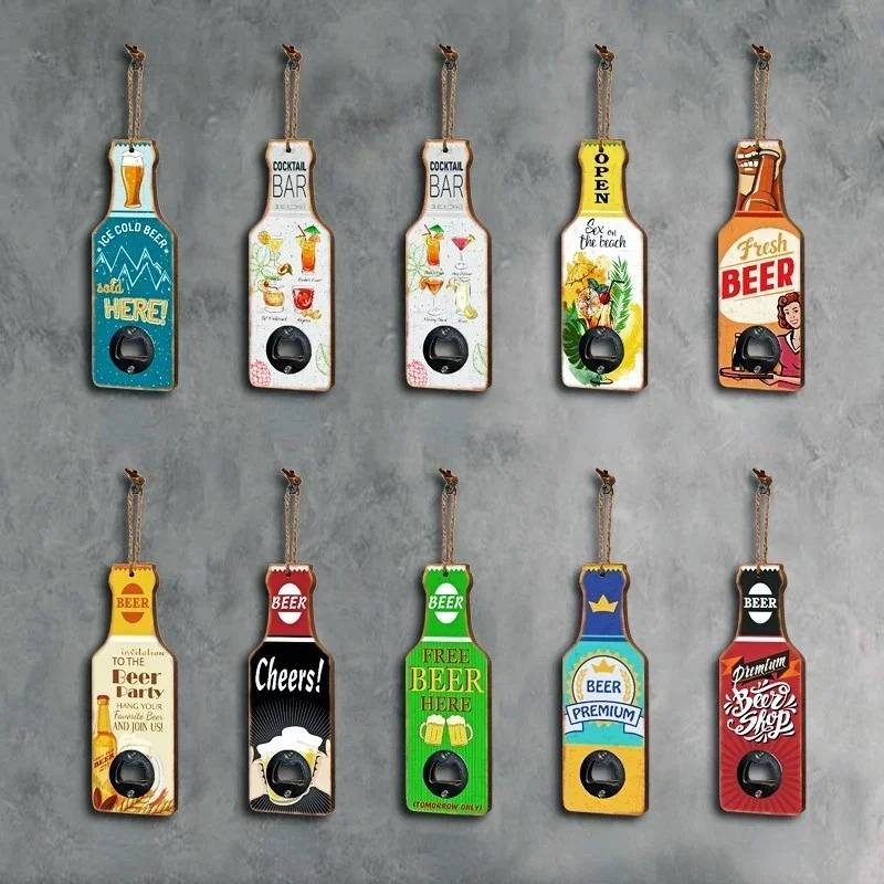 Bar Accessories Decor Beer Botttle Opener Wall Hanging Tools Gadgets Retro Cafe Restaurant Handmade Bottle Opener Wood Crafts