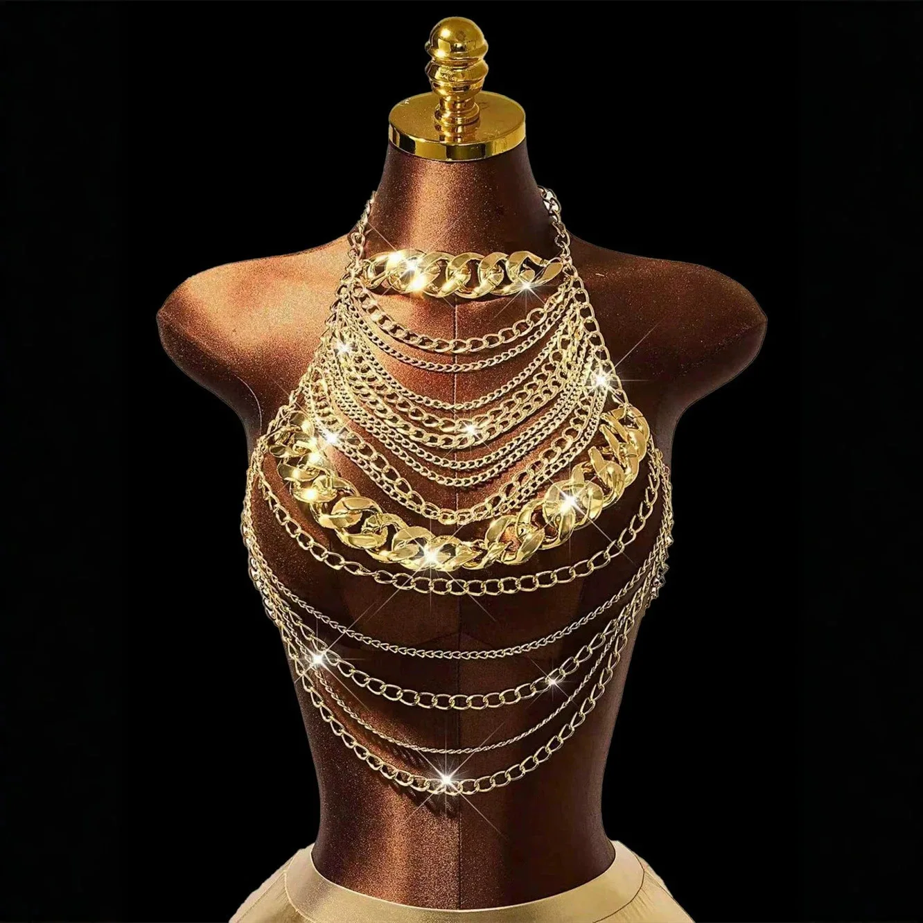 

Новая европейская и американская модная панк-цепочка на грудь, толстая цепь для украшения тела, цепочка на шею, цепочка на грудь.