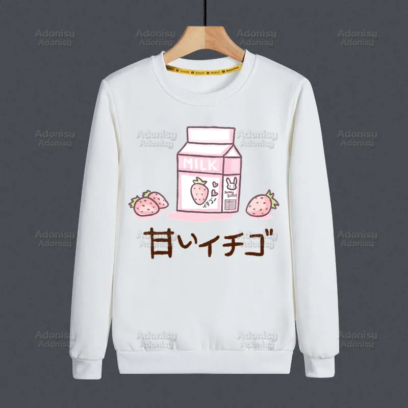 Sweatshirts Harajuku Japan Strawberry Juice Streetwear Top Autumn Spring O Neck Pullover Graphic Print Aesthetic Hoody Mens