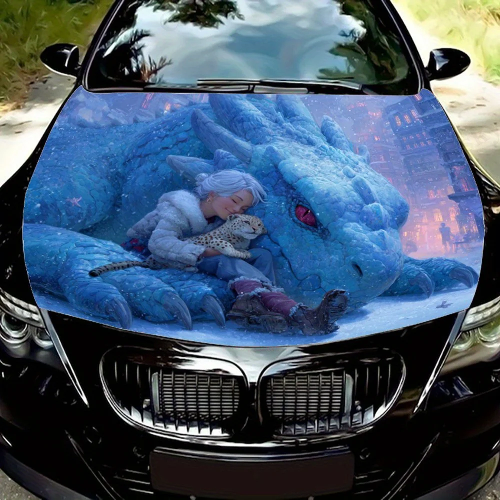 

Blue Dragon, Leopard, And Girl Car Hood Decal Sticker - Durable Vinyl Wrap, Fit For Most Vehicles, Protective Engine Hood Film,