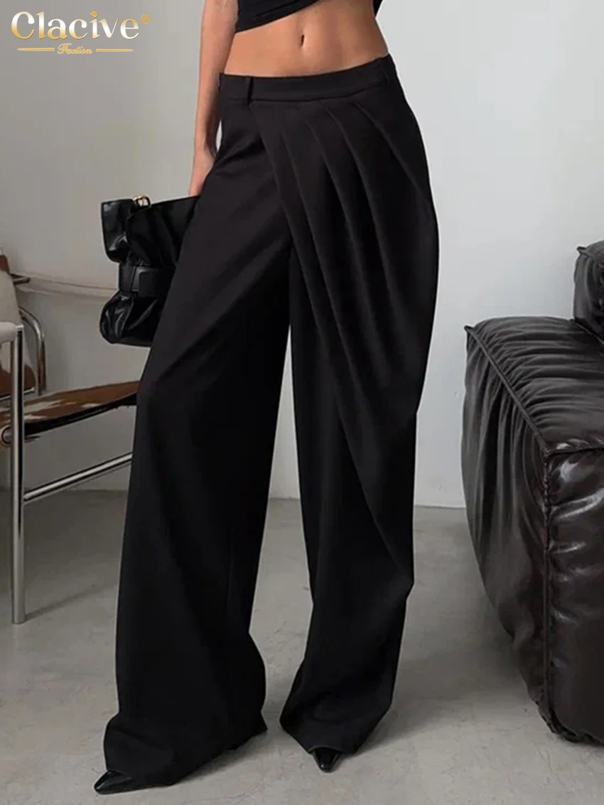 

Clacive Fashion Loose Black Women's Pants 2026 Casual Mid Waist Wide Trousers Lady Elegant Classic Solid Pants Female Clothing