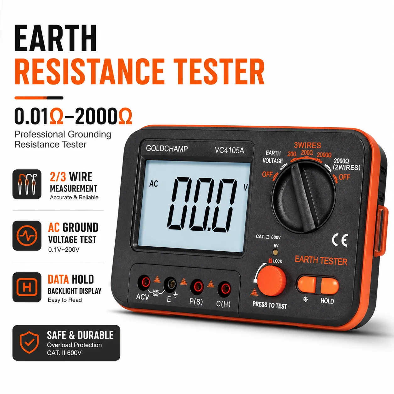 

Digital Insulation Resistance Tester Megohmmeter 1000V High Accuracy Ohm Meter Backlit LCD Non-RCD Overload Protection