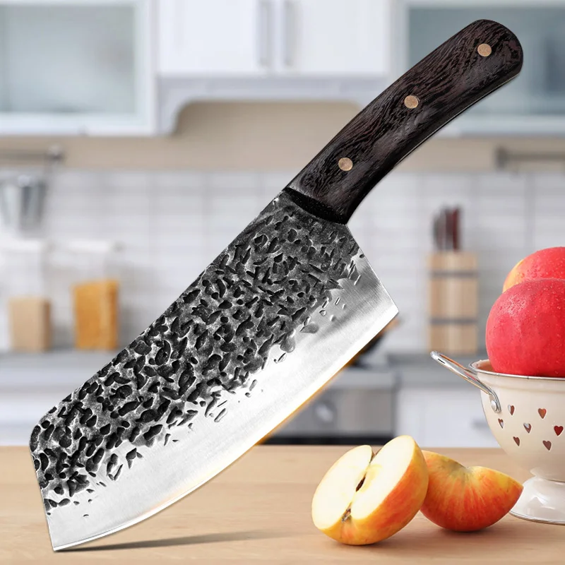 7 Zoll Edelstahl Küchenmesser geschmiedete Metzger Kochmesser Gemüse Schneiden Fleisch beil mit Holzgriff Küchengeräte