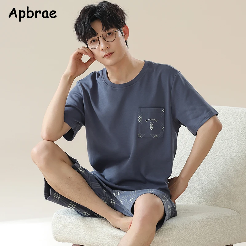 New Summer Men Faux Cotton Pajamas Short Sleeves Shorts Homewear for Boy Plus Size L-3XL Young Man Pijamas Pullover Sleepwear