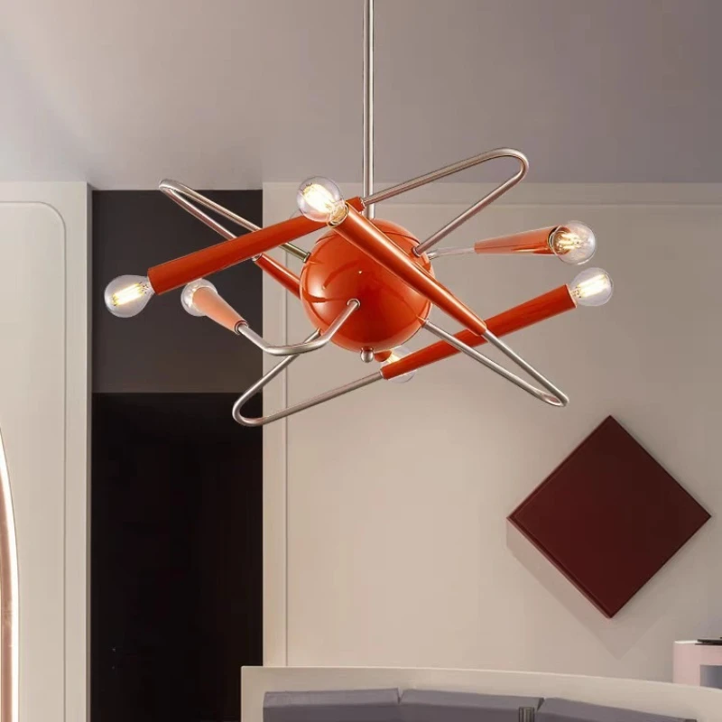 Designer Personality Art Pendant Lamp Modern Orange Wrought Iron Singe Head Lights Living Room Restaurant Bedroom LED Chandelier