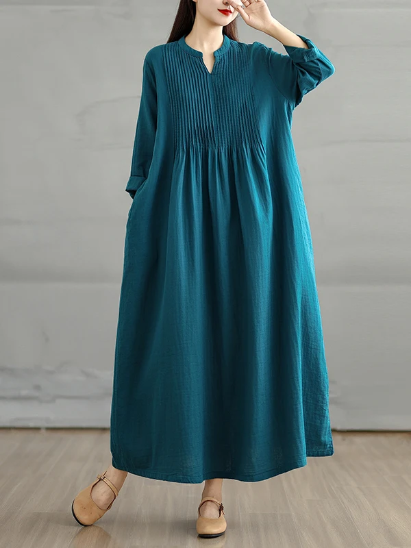 Retro artístico suelto viaje doble capa Midi Dr mujer cintura alta recogida larga Sve A-Line falda V-Ne Dr