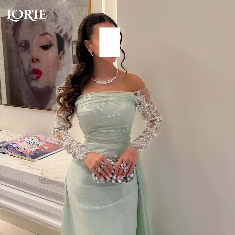 LORIE Mermaid Formal Evening Dresses Off Shoulder Long Sleeve Prom Gowns Tulle Elegant Backless Mint Evening Party Dresses 2024