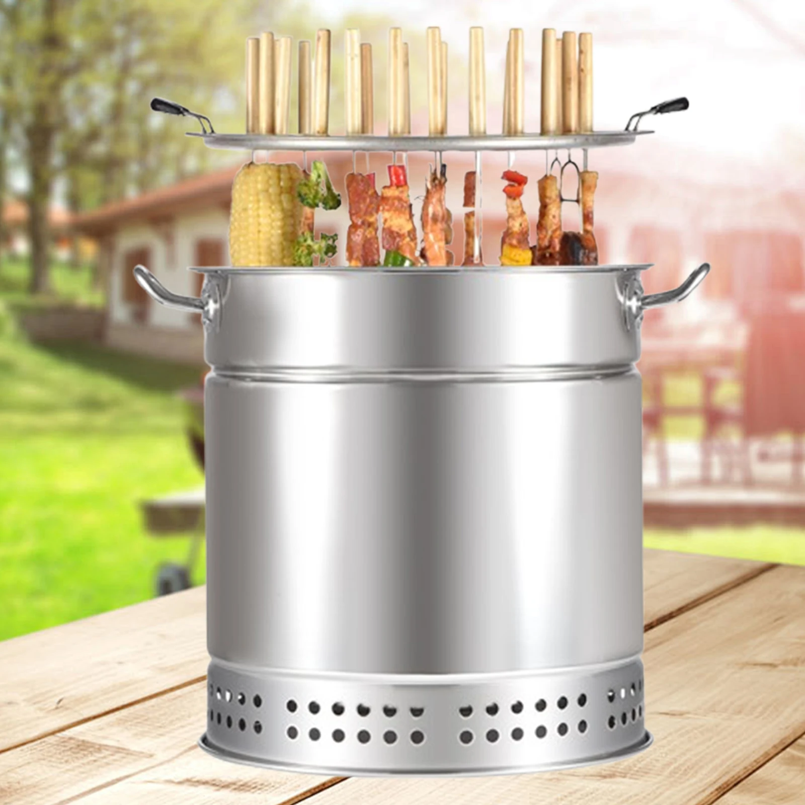 Barbecue Hanging Grill Furnace BBQ Barrel Barbecue Charcoal Grill with Skewer for Grilling Tailgate Parties Backyard Smokeless