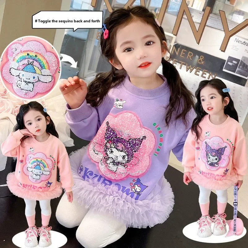 Anime Sanrio Kuromi Sweatshirt Kinderen Kawaii Cartoon Gradiënt Kleding Winter Zoete Schattige Babys Tops Verjaardagscadeaus voor Meisjes