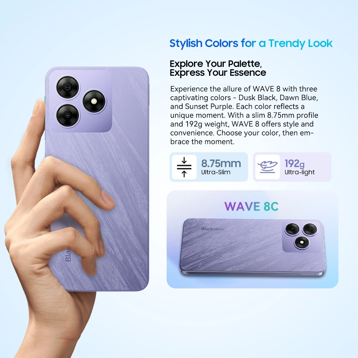 Blackview WAVE 8 الهاتف الذكي 4GB + 128GB/256GB 6.56 ''HD + IPS عرض أندرويد 14 T606 5000mAh هاتف محمول 8MP كاميرا 4G الهاتف المحمول