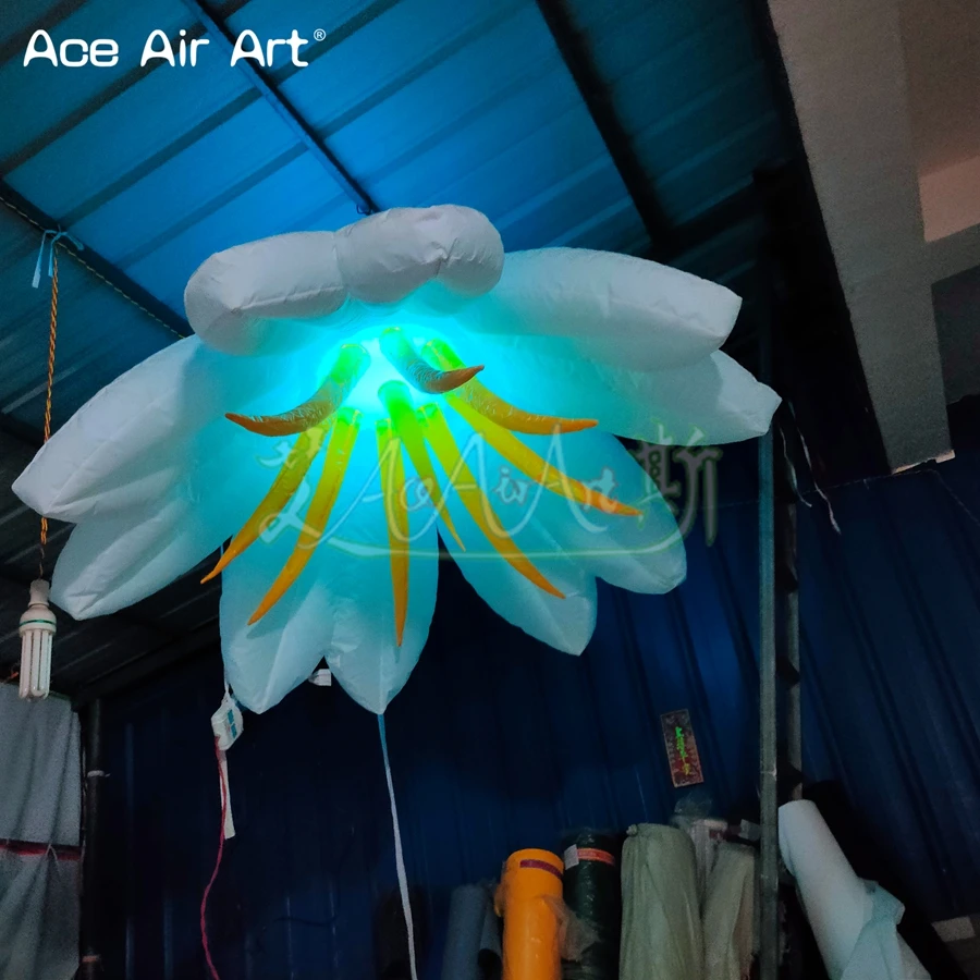 Wundervolle hängende aufblasbare Lilienblumendekoration, leuchtende LED-Blume mit Sockel und Rädern, tragbar für Party-Events