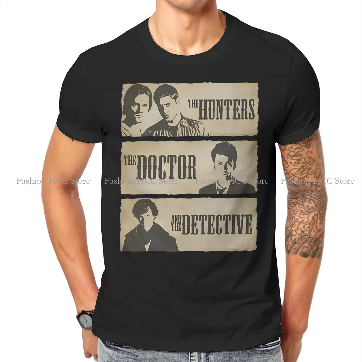 

Dean Winchester Supernatural 100% Cotton TShirts The Hunters The Doctor And The Detective Print Homme T Shirt New Trend