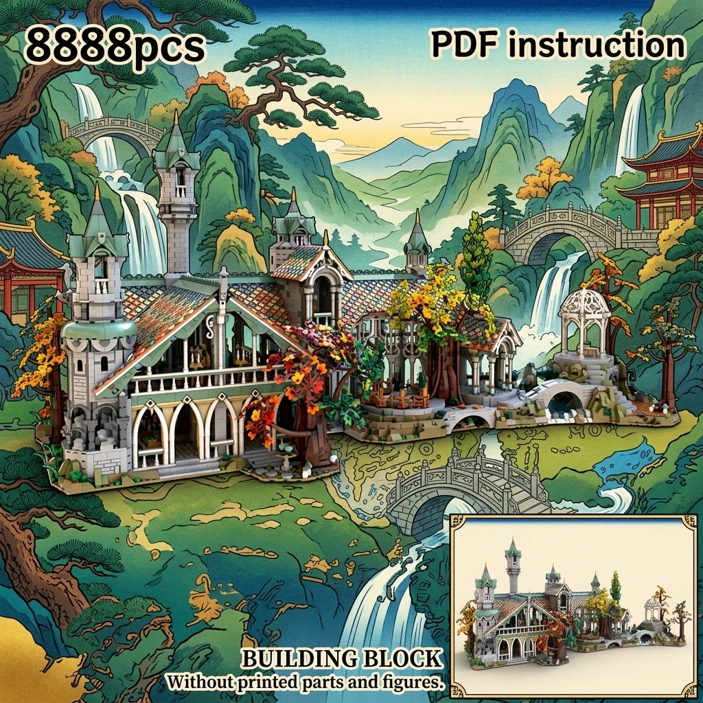 

Woodland Palace Mythical Diorama Adult Masterpiece Set MOC Epic Fantasy Forest Sanctuary Expansion Building Blocks For 10316
