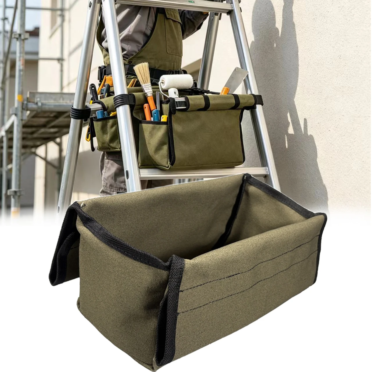 Tool Storage Bag Made of 16A Canvas 31x13x14cm Spacious A-Frame Design for Ladder Use with Reinforced Buckles and Straps