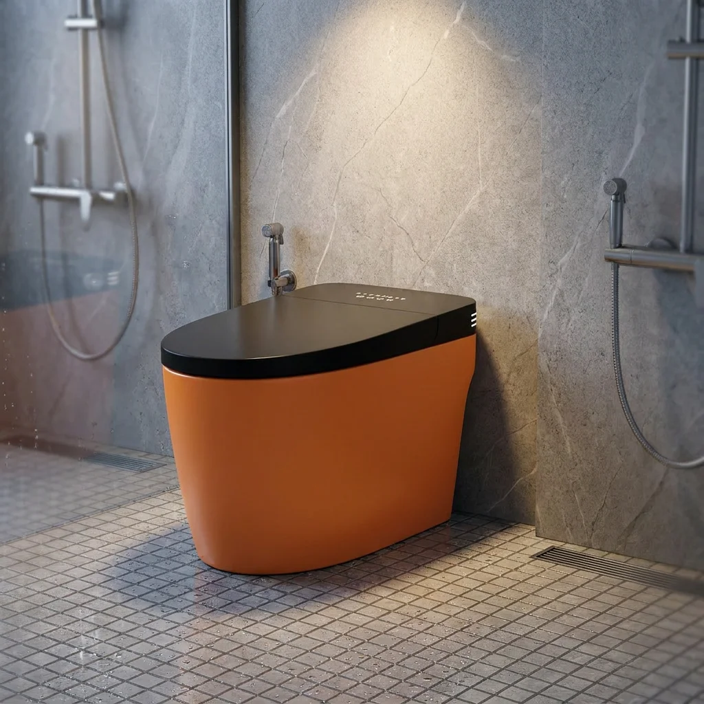 Modern Orange Elongated Smart Toilet Auto-Open Electric Black WC Remote Control Full Automatic Intelligent Bathroom Seat Heating