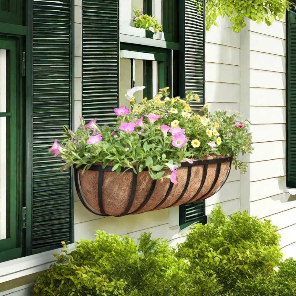 16 Inch Coco Liner Hanging Flower Basket for Porch Fence Patio Outdoor Decor with Metal Frame and Coconut Coir Liner