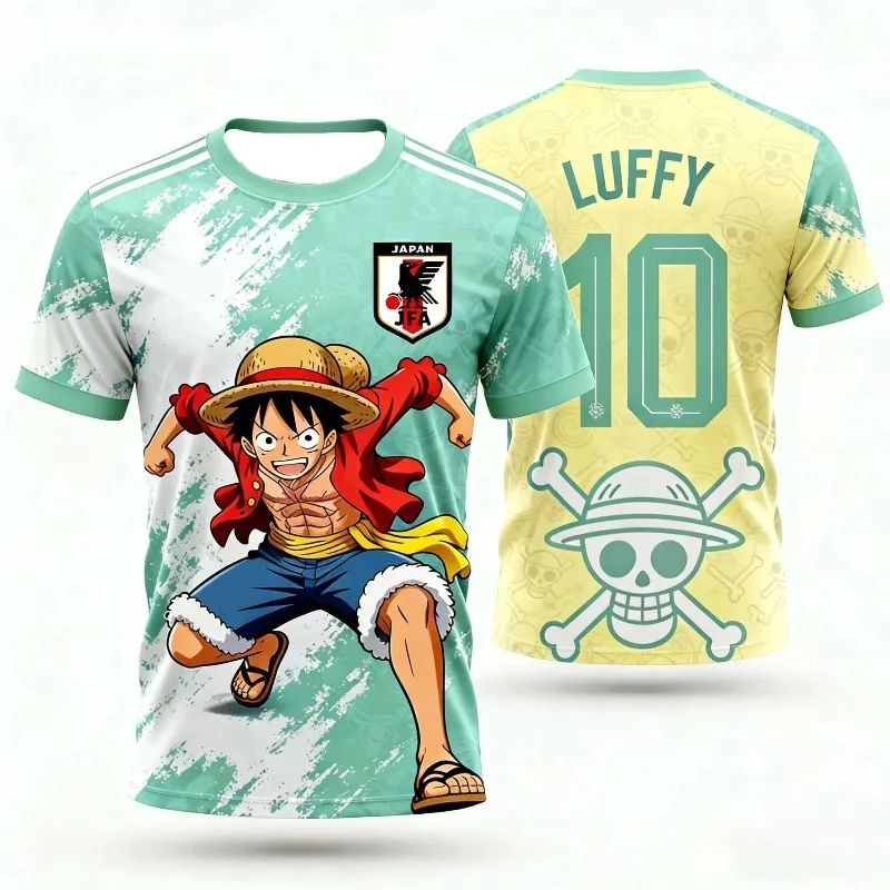 Camiseta de Fútbol de la Selección Nacional de Japón con Estampado 3D de Monkey D. Luffy de One Piece, Número 10, Cuello Redondo, Estilo Urbano para Hombre y Mujer