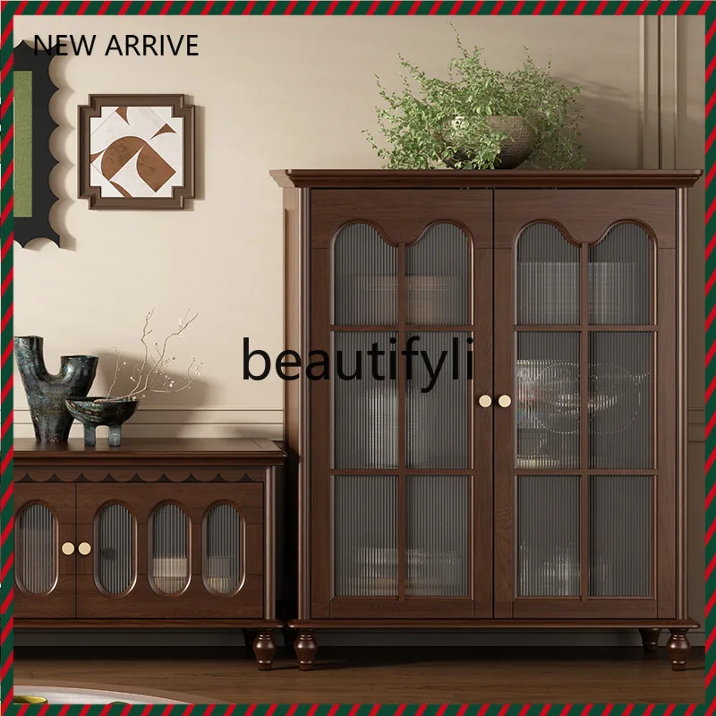 

D2520 American Style Solid Wood Wine Cabinet Living Room Wall-Mounted Light Luxury TV Cabinet Glass Display Home Dining Cabinet