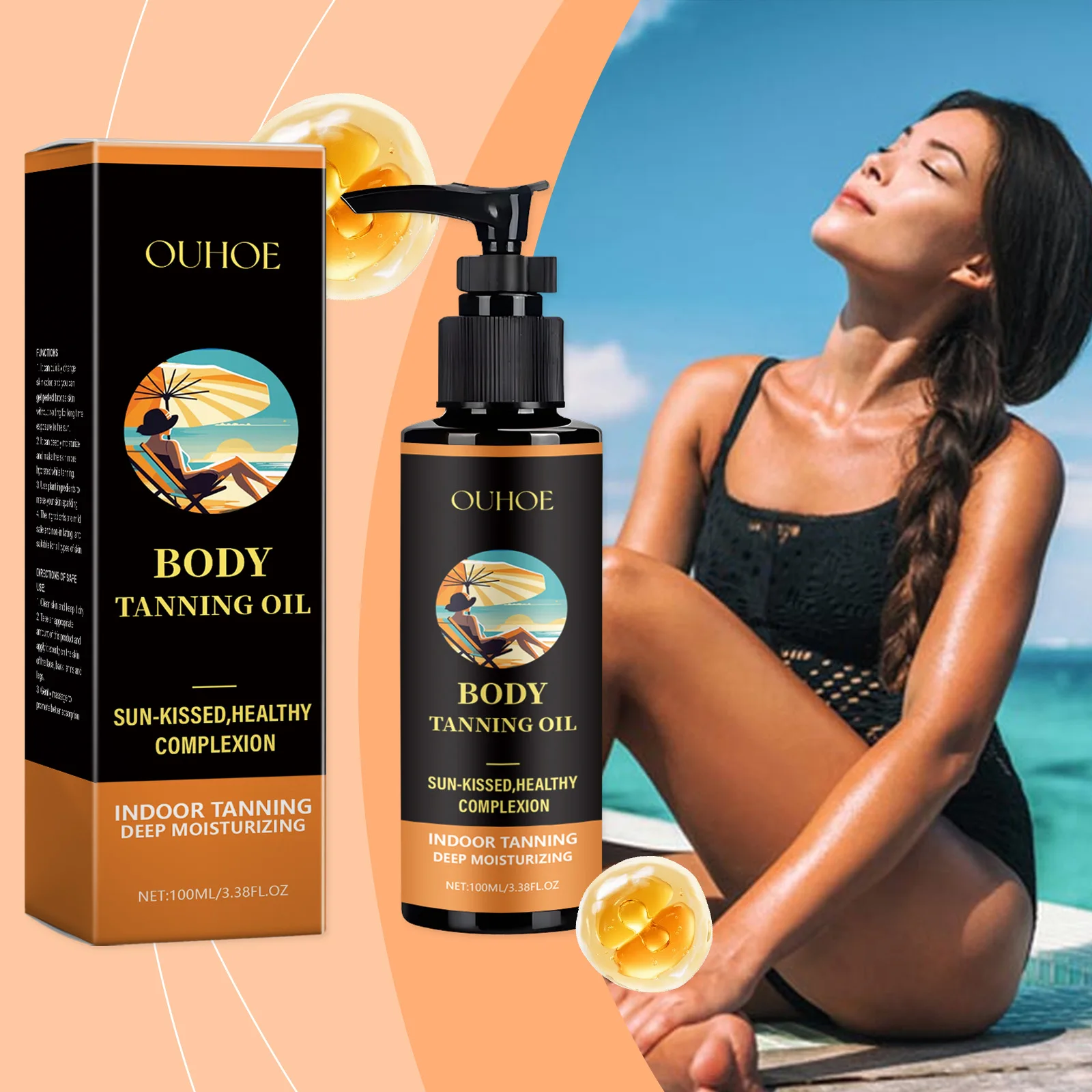 Summer Outdoor Beach Tan Enhancing Skin Care Liquid Bronze Skin Mild Moisturizing Darkening Oil for Healthy Glowing Skin