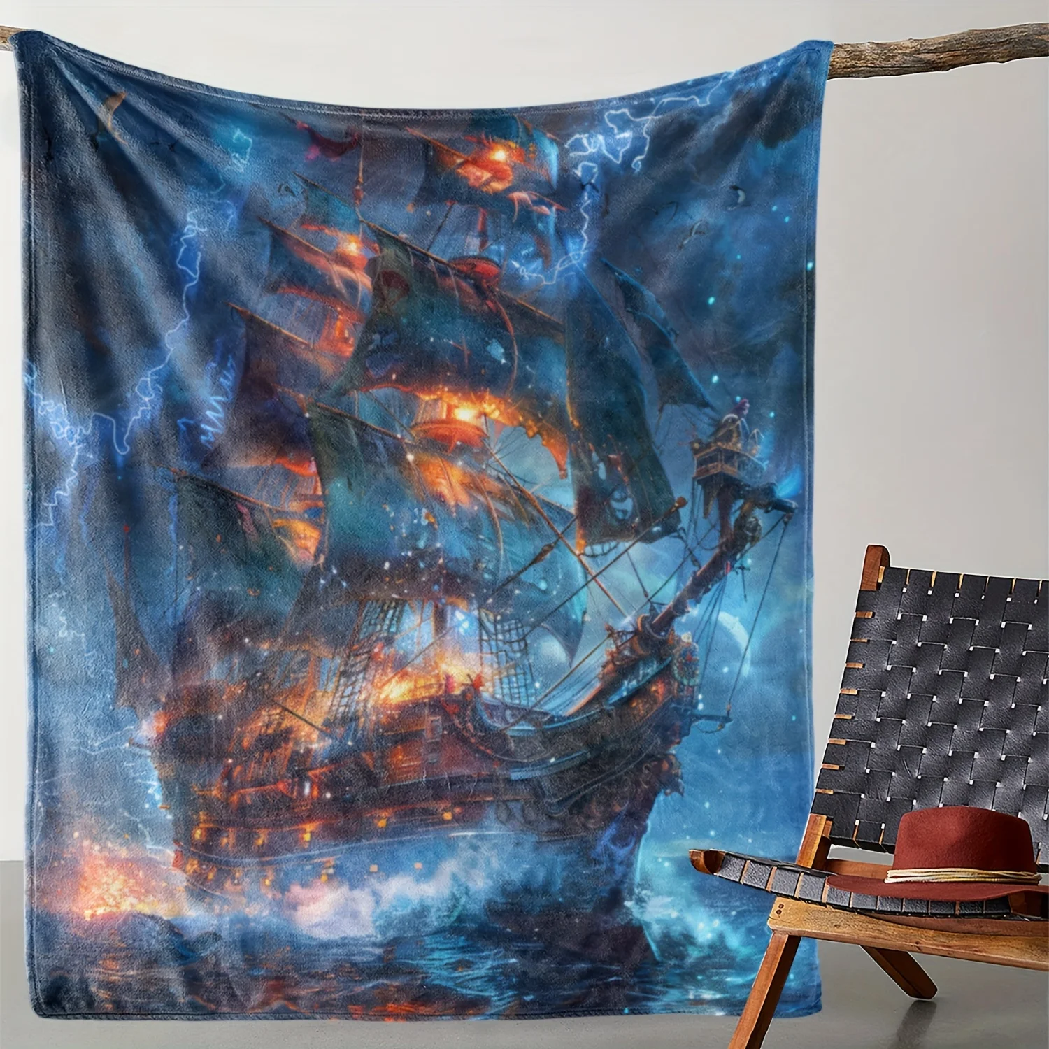 Epic Pirate Ship Storm Sea Fantasy Art Throw Blanket Cozy Decor Gift for Lovers of Adventure