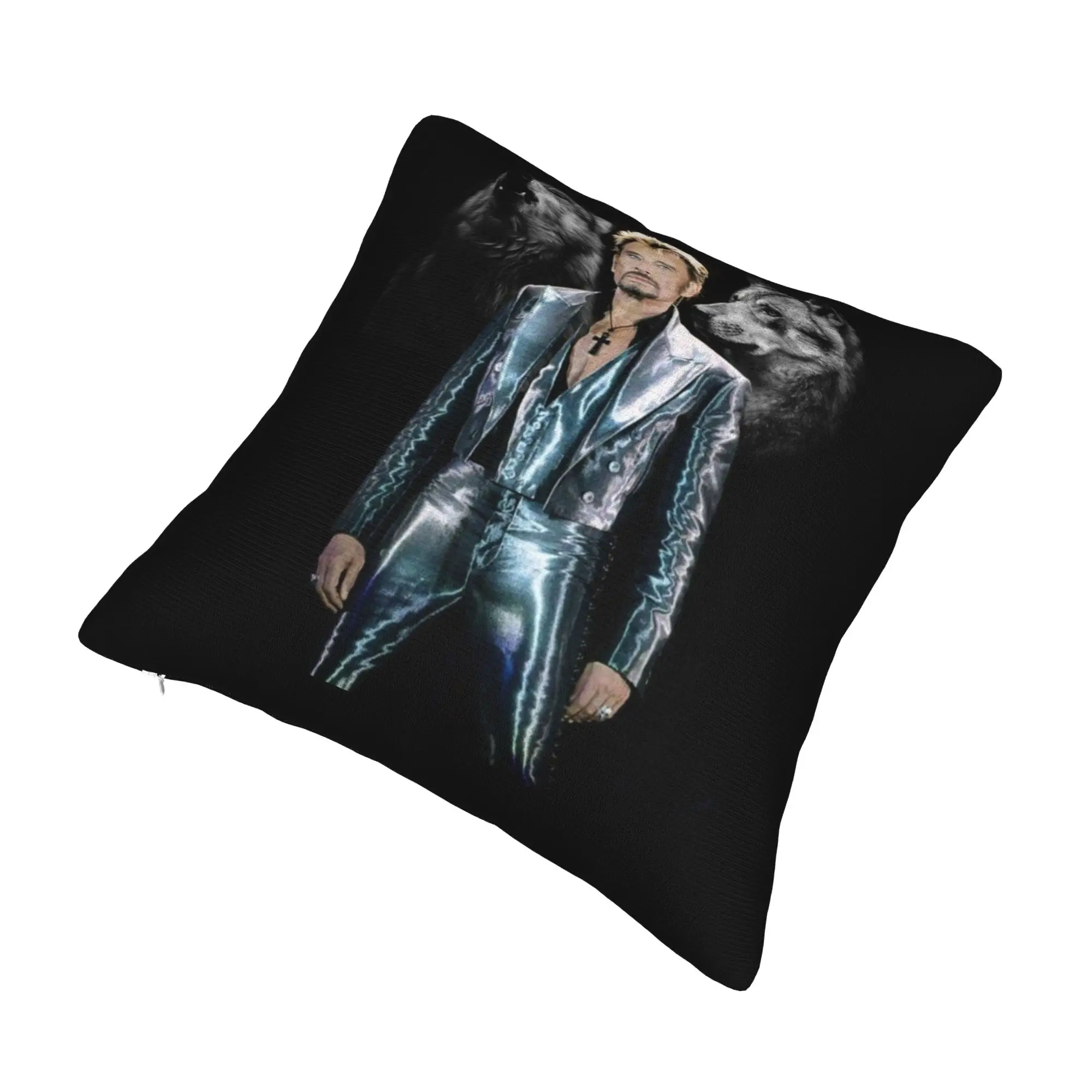 Johnny Hallyday With Wolf Throw Pillow Case for Sofa French Rock Singer Modern Cushion Cover Square Pillowcase