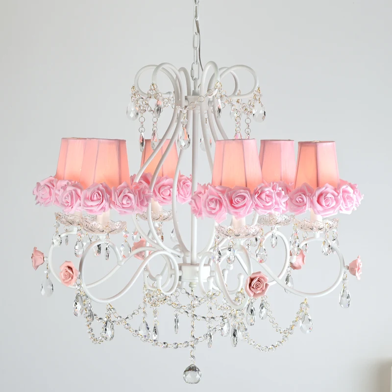 American style living room crystal chandelier Nordic rose cover dining room light French style rural princess children's room be