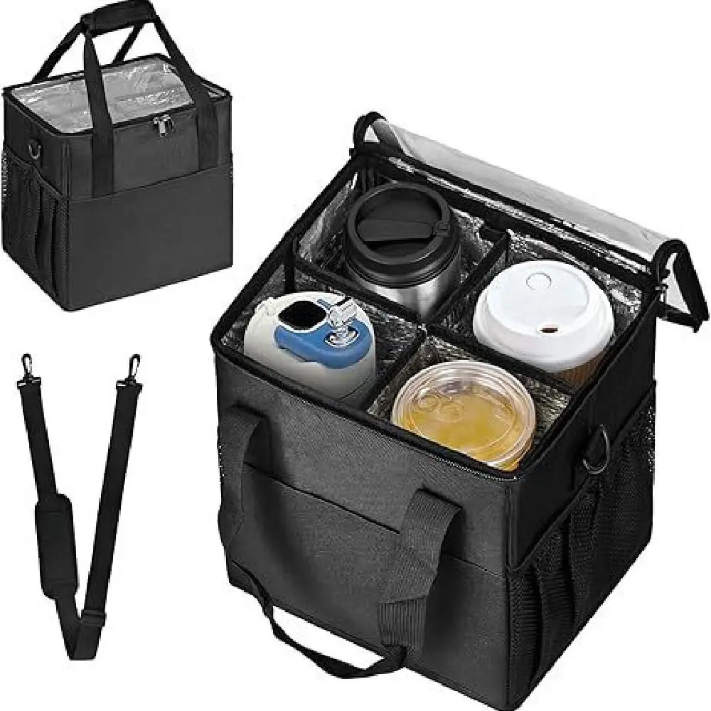 

No-Spill Car Drink Carrier Bag Large Capacity Insulated Car Cup Storage Pouch Adjustable Strap Portable Water Bottle Holder