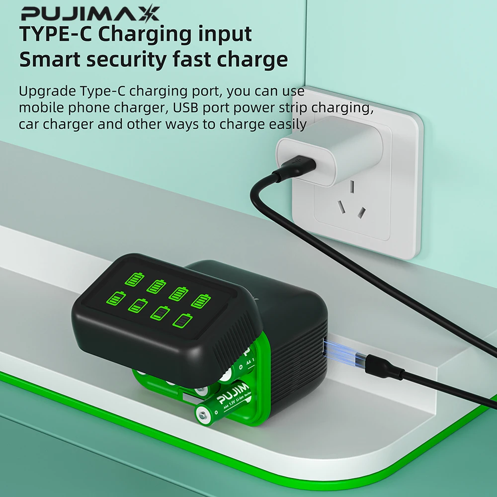 Image of PUJIMAX Wiederaufladbare Batterien 1,5V AA 4255mWh+AAA 1100mWh Li-Ionen-Akkus für Fernbedienung, Maus, Elektrisches Spielzeug, Uhr, Radio